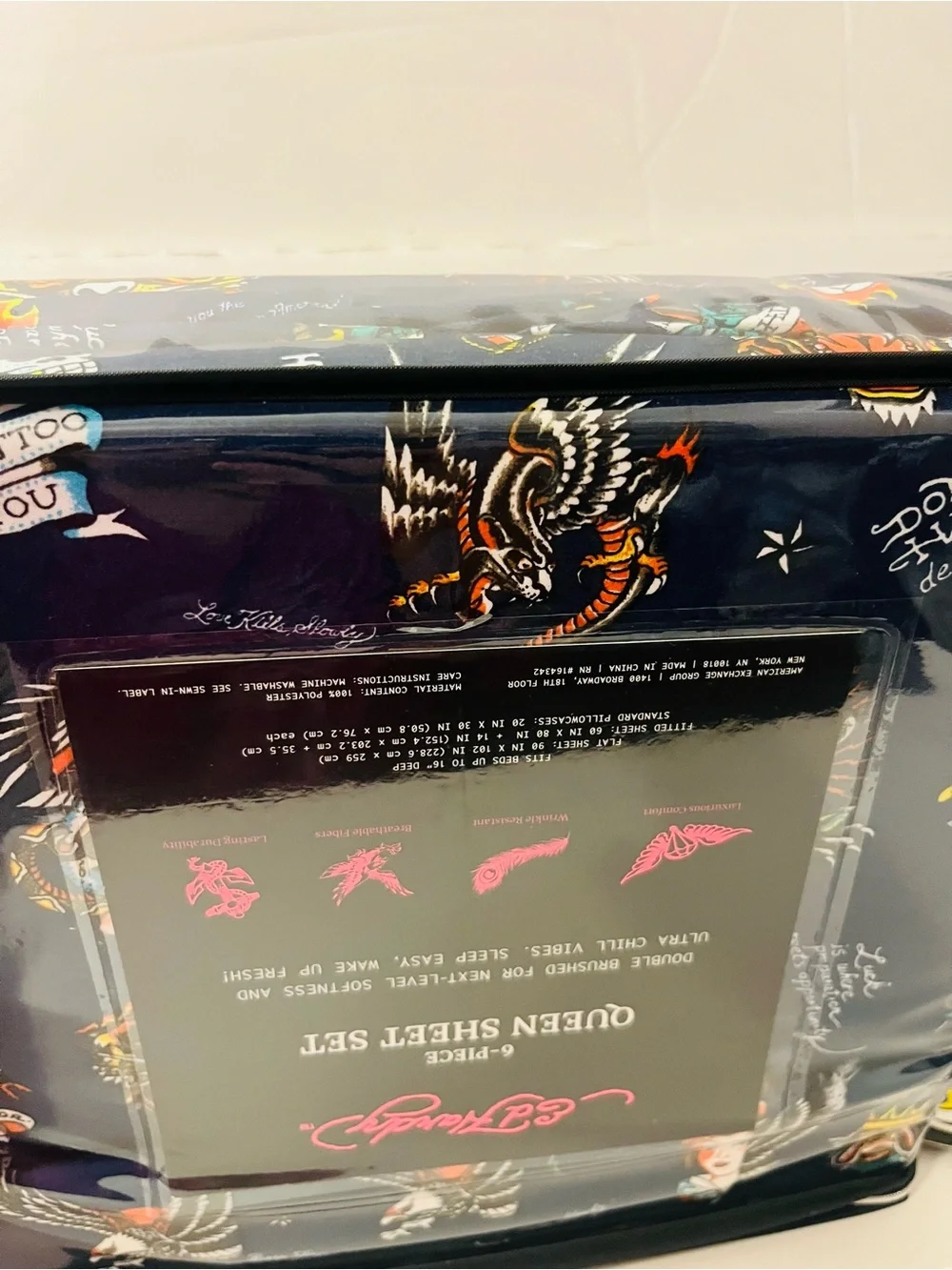 Ed Hardy & Stay Spooky Lot of 2 Queen Sheet Sets Halloween Ghost Eagle Geisha